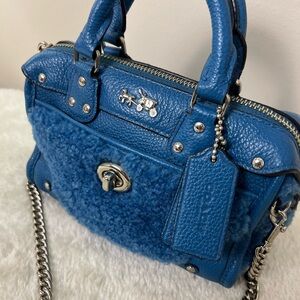 Coach Blue Shearling & Leather Satchel with Chain Strap